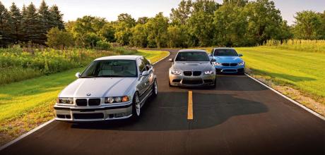 BMW M3 E36, M3 E90 and M3 F80 M3 Saloon trio